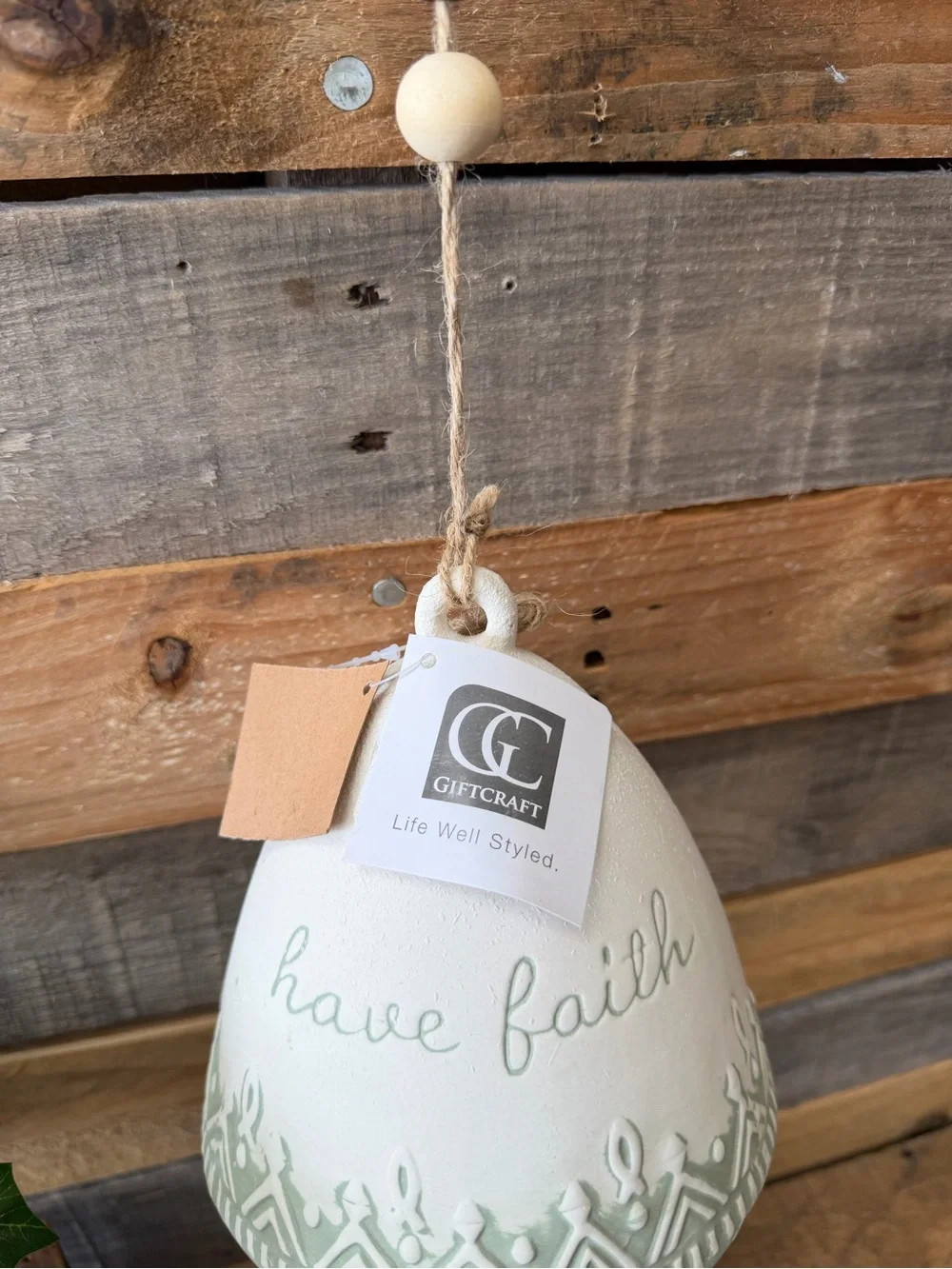 Gift Craft Pale Green & White Ceramic 'Have Faith' Bell Wind Chime